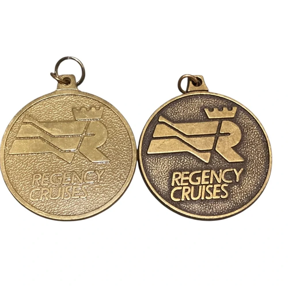 Regency Cruises Victory Medallion Souvenir Keychain Pendant Brass Tone USA